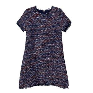 Duffield Lane Navy/Multi Tweed Short Sleeve Polyester Blend Dress